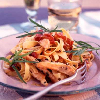 best chicken pasta recipes pappardelle with chicken, parma ham and tarragon