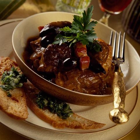 Beef casserole with black olives