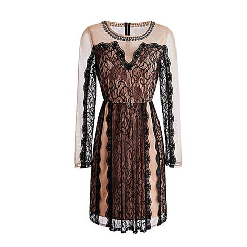 Brown, Product, Sleeve, Textile, Dress, White, Pattern, Style, Fashion, Neck, 