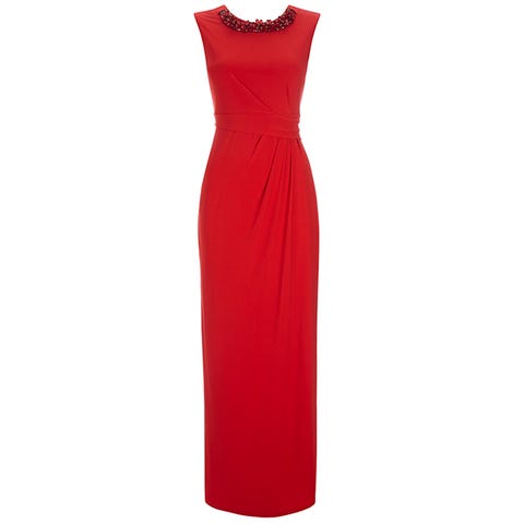 Dress, Shoulder, One-piece garment, Red, Formal wear, Style, Day dress, Pattern, Fashion, Neck, 