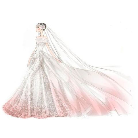 Clothing, Dress, Sleeve, Shoulder, Gown, Pink, Formal wear, Wedding dress, Bridal clothing, Peach, 