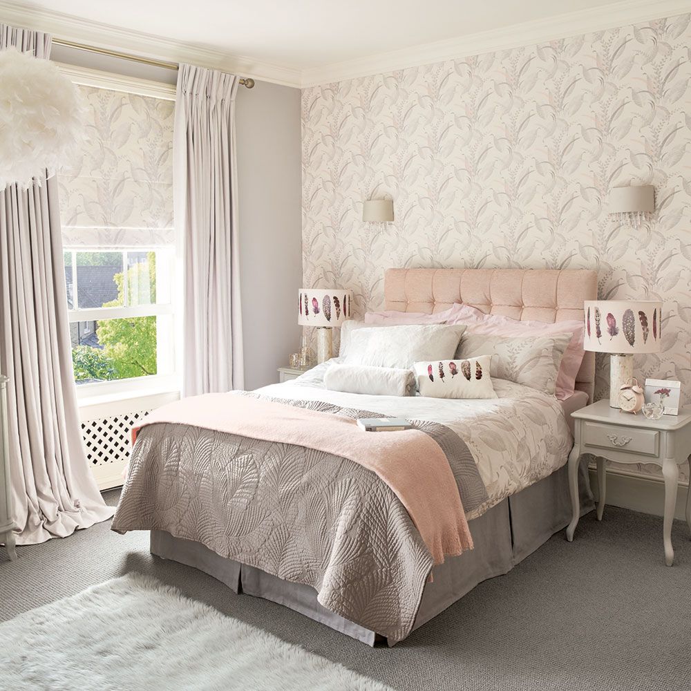 grey and baby pink room