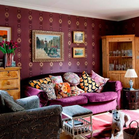 Room, Interior design, Living room, Home, Furniture, Wall, Purple, Interior design, Couch, House, 