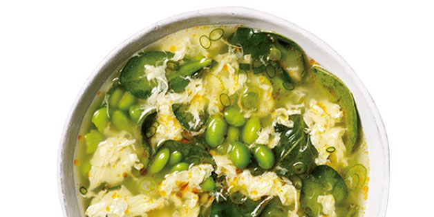 Egg, pea and spinach soup