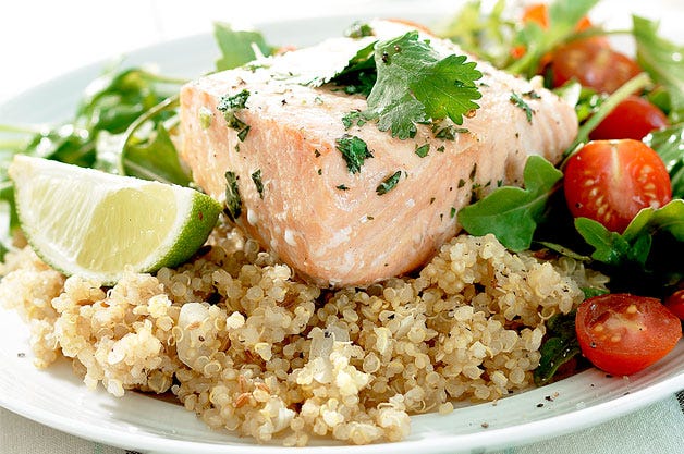 Salmon, quinoa and rocket salad