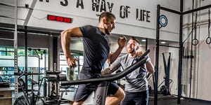 Gym, Physical fitness, Leg, Exercise equipment, Room, Personal trainer, Muscle, Exercise, Sports training, Sport venue,