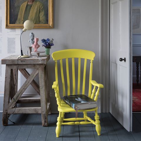 Yellow, Wood, Furniture, Room, Picture frame, Chair, Door, Hardwood, Interior design, Paint, 