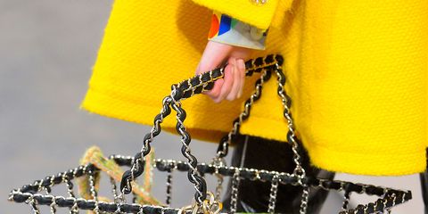 Yellow, Bag, Street fashion, Shoulder bag, Waist, Flag, Bracelet, Chain, 