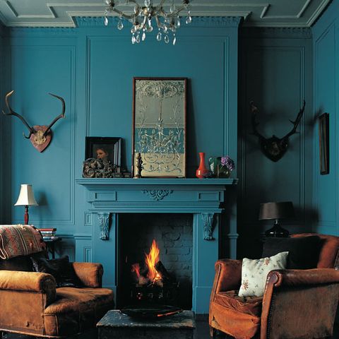 Blue, Room, Wood, Interior design, Green, Hearth, Ceiling, Wall, Living room, Teal, 