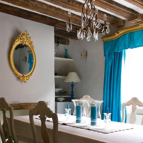 Blue, Interior design, Room, Teal, Furniture, Turquoise, Interior design, Aqua, Ceiling, Curtain, 