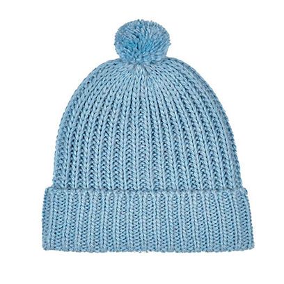 Sky Blue and White Traditional Style Bobble Hat 