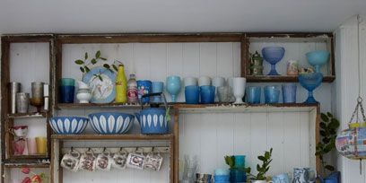 Shelving, Wall, Shelf, Turquoise, Collection, Paint, Serveware, Display case, Porcelain, Bottle, 