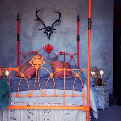 Iron, Furniture, Bed frame, Bed, Metal, Room, Architecture, Canopy bed, Antler, 