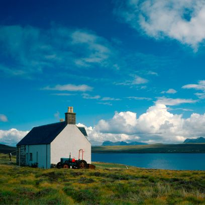 Blue, Sky, Cloud, Natural landscape, Landscape, House, Grassland, Highland, Rural area, Ecoregion, 