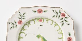 Dishware, Serveware, Embroidery, Porcelain, Pattern, Botany, Home accessories, Creative arts, Floral design, Peach, 