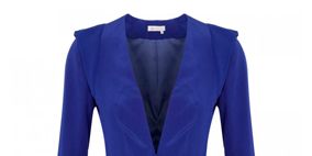Blue, Sleeve, Collar, Textile, Style, Electric blue, Formal wear, Pattern, Cobalt blue, Blazer, 