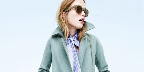 Clothing, Coat, Sleeve, Collar, Textile, Joint, Standing, Outerwear, Style, Sunglasses, 