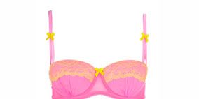 Brassiere, Pink, Undergarment, Magenta, Swimsuit top, Swimsuit bottom, Lingerie, Pattern, Orange, Eye glass accessory, 