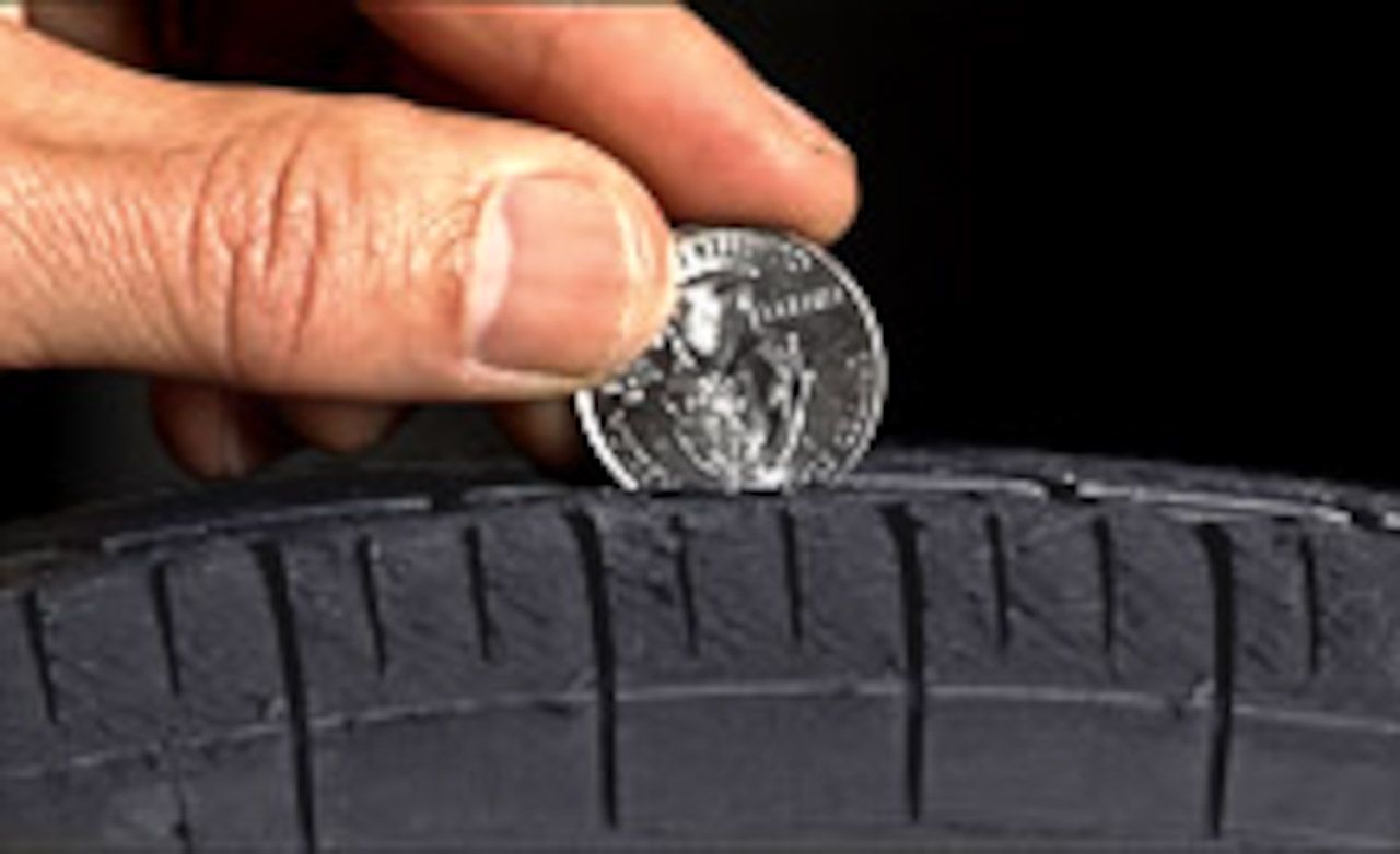 tire tread depth gauge with a coin