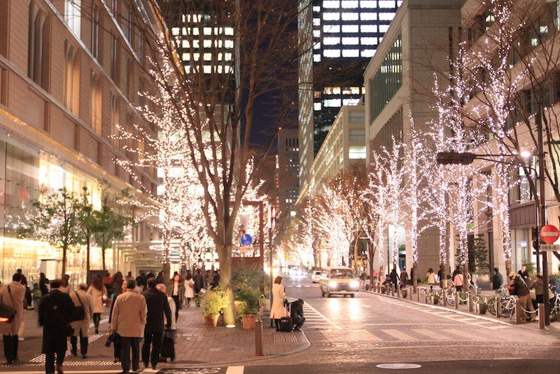 Lighting, Branch, Street, Woody plant, Urban area, Christmas decoration, Metropolitan area, Pedestrian, Sidewalk, Mixed-use, 