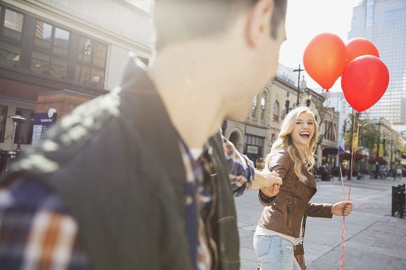 Photograph, Facial expression, People, Red, Balloon, Smile, Snapshot, Interaction, Fun, Fashion, 