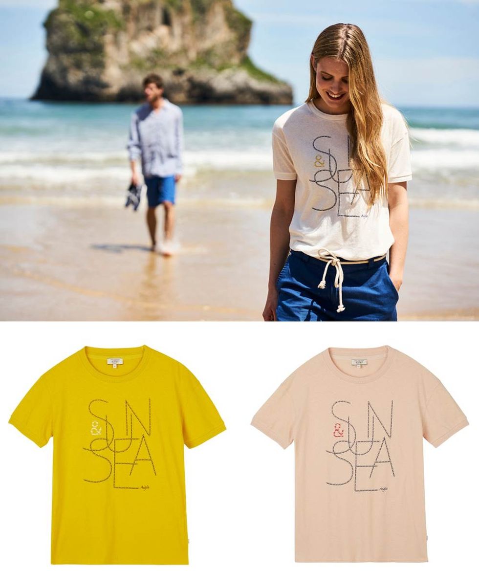 Clothing, White, Blue, T-shirt, Yellow, Summer, Sleeve, Vacation, Top, Outerwear, 