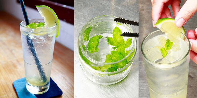 Green, Drink, Cocktail, Liquid, Alcoholic beverage, Citrus, Glass, Tableware, Ingredient, Lemon-lime, 