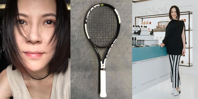 Racket, Tennis, Face, Tennis racket, Racquet sport, Skin, Head, Rackets, Cheek, Forehead, 