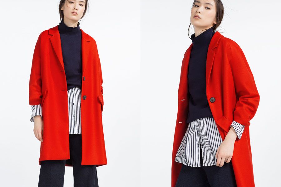 Collar, Sleeve, Textile, Red, Standing, Pattern, Style, Orange, Coat, Blazer, 