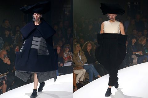Leg, Event, Fashion show, Trousers, Runway, Outerwear, Hat, Style, Fashion model, Dress, 
