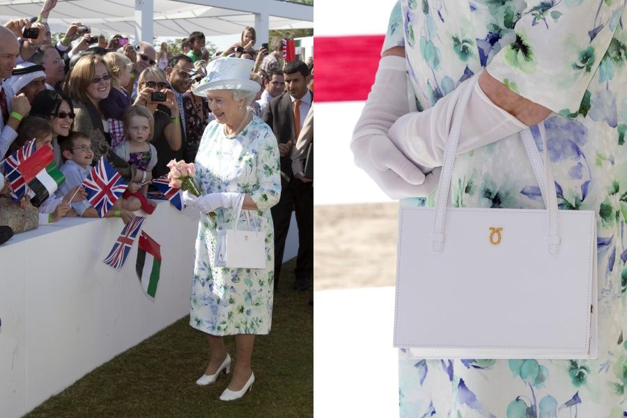 英國女王搭配白色launer london包款
