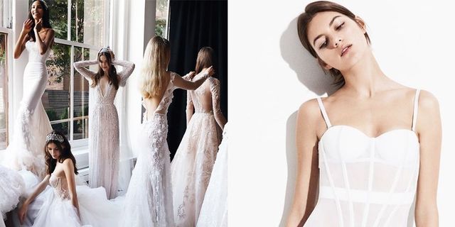 Clothing, Wedding dress, White, Dress, Gown, Bridal clothing, Lingerie, Shoulder, Fashion model, Undergarment, 