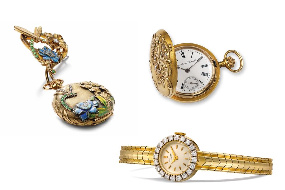 Analog watch, Fashion accessory, Jewellery, Watch, Body jewelry, Gemstone, Diamond, Pocket watch, Gold, Metal, 