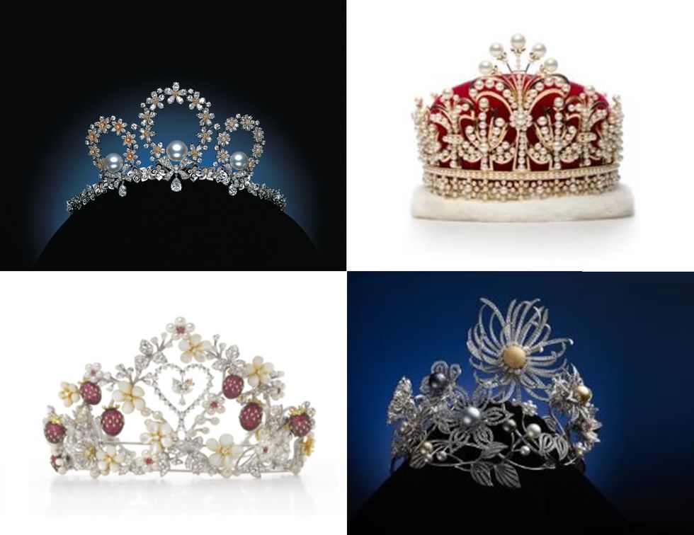 Fashion accessory, Headpiece, Crown, Hair accessory, Tiara, Jewellery, Headgear, Gemstone, Pearl, Diamond, 