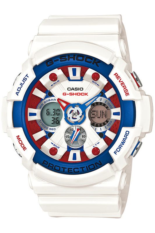 Blue, Product, Watch, Analog watch, Glass, Red, White, Fashion accessory, Watch accessory, Font, 