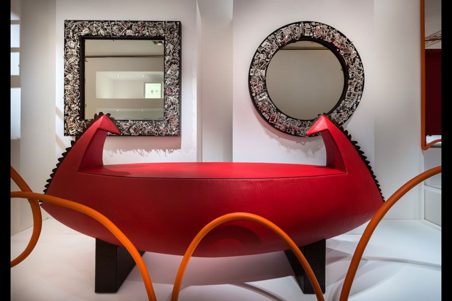 Interior design, Orange, Rectangle, Mirror, Design, Couch, Circle, Armrest, Still life photography, Coffee table, 
