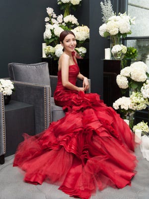 Clothing, Petal, Dress, Textile, Bouquet, Photograph, Flower, Red, Formal wear, Gown, 