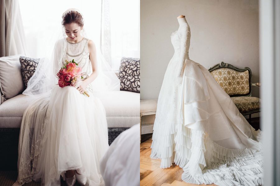 Bridal clothing, Dress, Textile, Photograph, White, Wedding dress, Gown, Style, Bride, Interior design, 