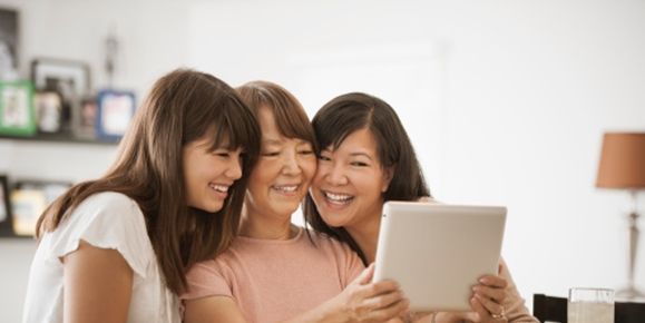 Smile, Happy, Facial expression, Tooth, Friendship, Laugh, Display device, Computer, Layered hair, Shelf, 
