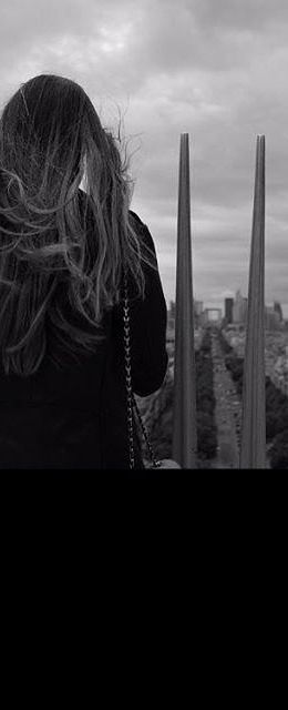 Monochrome, Monochrome photography, Black-and-white, Photography, Back, Long hair, Tower, Snapshot, Metropolis, Spire, 