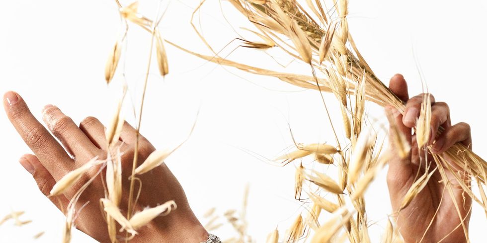 Finger, People in nature, Fashion accessory, Sunlight, Grass family, Agriculture, Tan, Flowering plant, Bracelet, Body jewelry, 