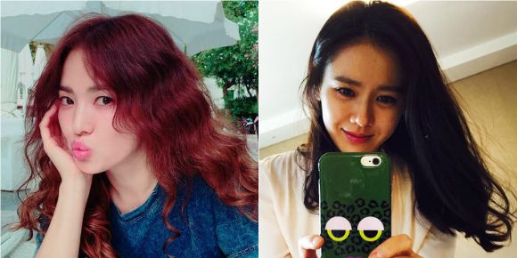 Green, Hairstyle, Hand, Beauty, Black hair, Long hair, Red hair, Selfie, Gadget, Eyelash, 