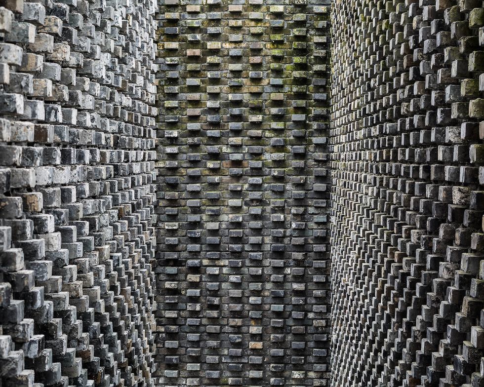 Wall, Pattern, Brick, Close-up, Design, Architecture, Metal, Mesh, Building, Stone wall, 