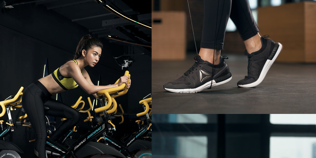 Footwear, Human leg, White, Exercise machine, Exercise, Stationary bicycle, Fashion, Indoor cycling, Black, Grey, 