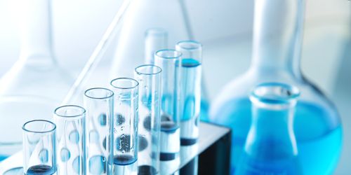 Laboratory flask, Blue, Test tube, Chemistry, Product, Beaker, Graduated cylinder, Laboratory equipment, Laboratory, Transparent material, 