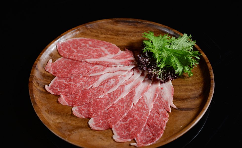Food, Kobe beef, Cuisine, Dish, Meat, Red meat, Yakiniku, Salt-cured meat, Animal fat, Flesh, 