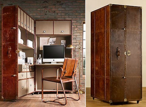 Vintage Cigar Leather Mayfair Steamer Secretary Trunk Desk