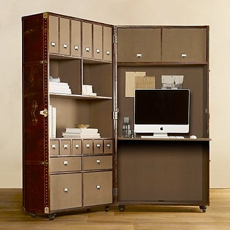Vintage Cigar Leather Mayfair Steamer Secretary Trunk Desk Vintage Cigar Leather Mayfair Steamer, Steamer Trunk Desk Furniture