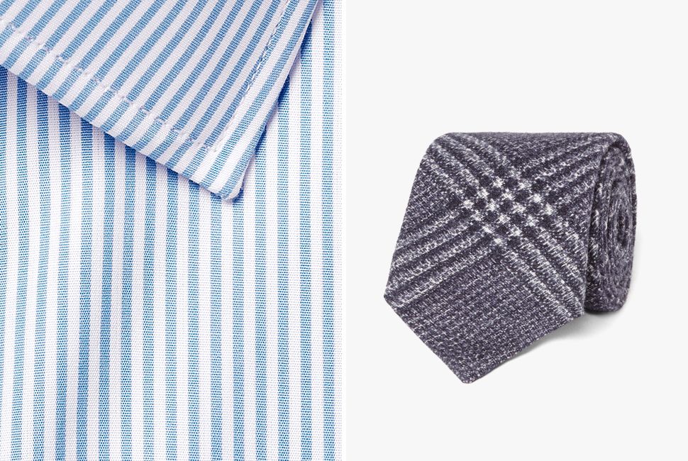 gingham shirt striped tie