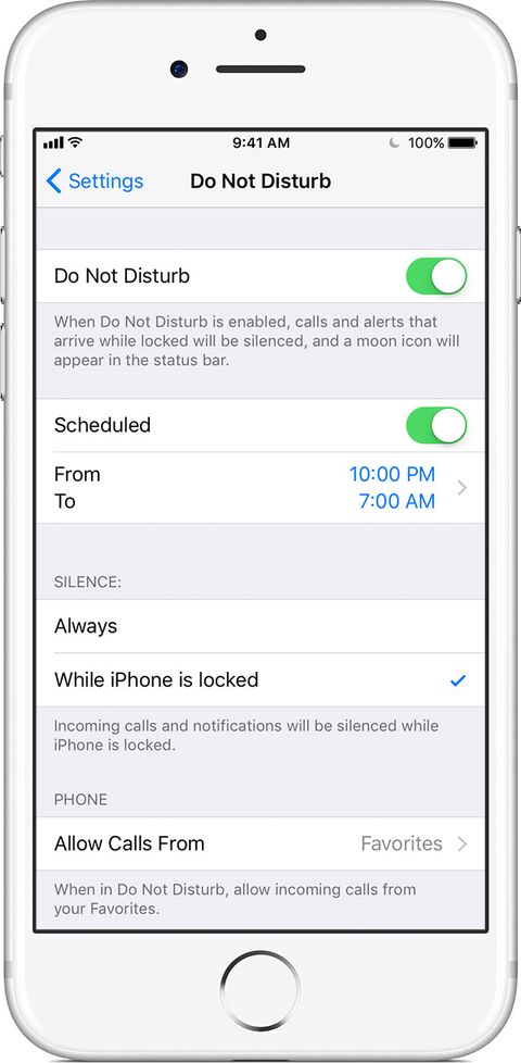 ios11 iphone7 settings do not disturb scheduled